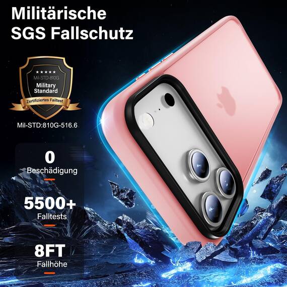 UniqueMe für iPhone 17 Pro Max Hülle - Handyhülle für iPhone 17 Pro Max Case, Rundumschutz Hülle Set Schutzhülle Cover, 1 Handyhülle & 2 Schutzfolie - Matt Rosa