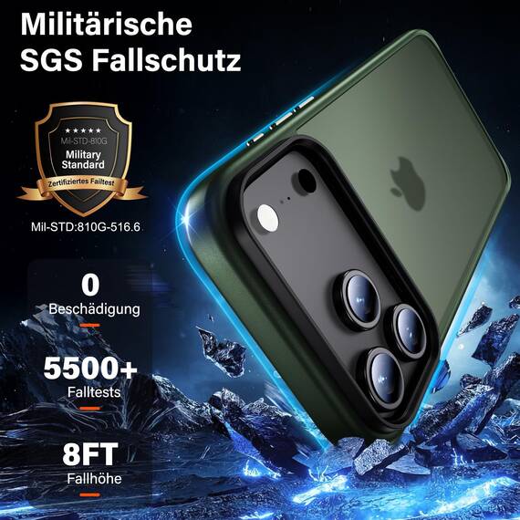 UniqueMe für iPhone 17 Pro Hülle - Handyhülle für iPhone 17 Pro Case, Rundumschutz Hülle Set Schutzhülle Cover, 1 Handyhülle & 2 Schutzfolie - Matt Grün