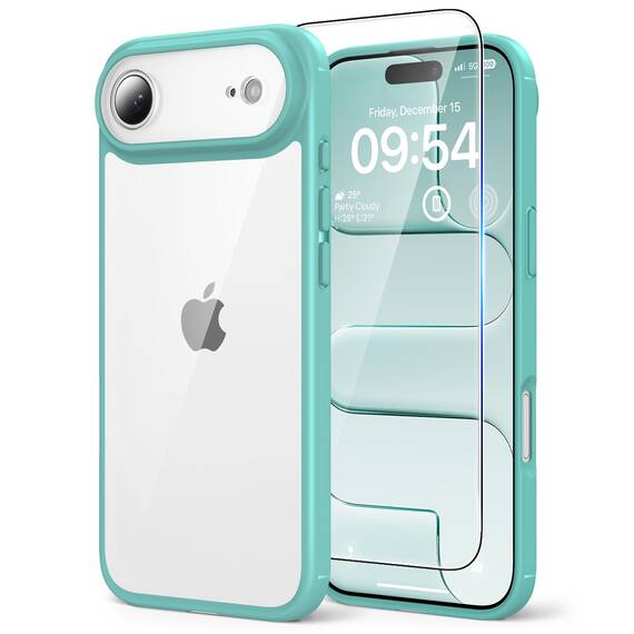 TAURI für iPhone Air Hülle 6,5" mit Panzer Schutz Glas Folie, Vollständiger Kameraschutz, [Anti-Vergilbung] Stoßfest Militärstandard Transparent Handyhülle für 17 Air - Grün