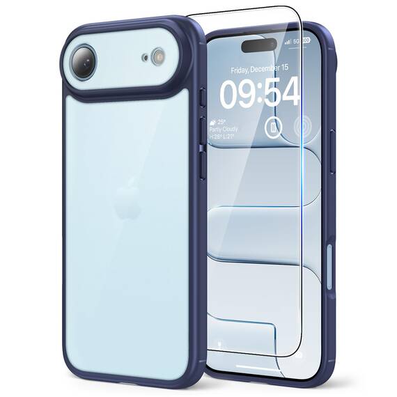 TAURI für iPhone Air Hülle 6,5" mit Panzer Schutz Glas Folie, Vollständiger Kameraschutz, [Anti-Vergilbung] Stoßfest Militärstandard Transparent Handyhülle für 17 Air - Matt Marineblau