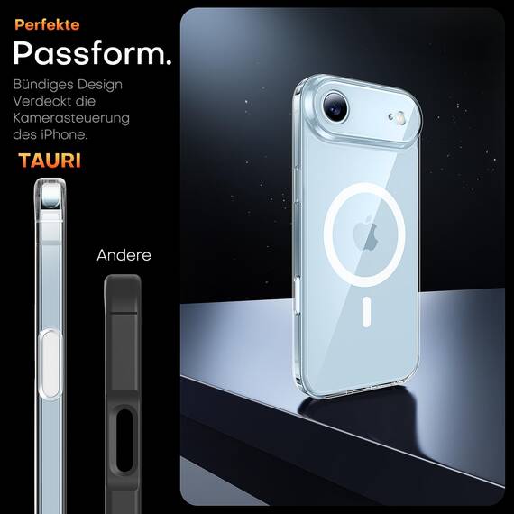 TAURI für iPhone Air Hülle 6,5" mit Panzer Schutz Glas Folie und Kamerasteuerung, Kompatibel mit MagSafe, Vollständiger Kameraschutz, Stoßfest Magnetisch Handyhülle für 17 Air - Durchsichtig