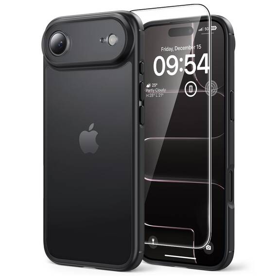 TAURI für iPhone Air Hülle 6,5" mit Panzer Schutz Glas Folie, Vollständiger Kameraschutz, [Anti-Vergilbung] Stoßfest Militärstandard Transparent Handyhülle für 17 Air - Matt Schwarz