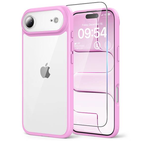 TAURI für iPhone Air Hülle 6,5" mit Panzer Schutz Glas Folie, Vollständiger Kameraschutz, [Anti-Vergilbung] Stoßfest Militärstandard Transparent Handyhülle für 17 Air - Rosa