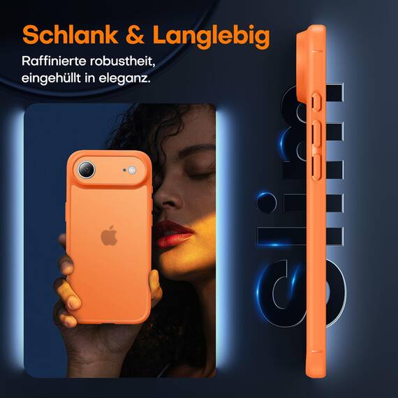 TAURI für iPhone Air Hülle 6,5" mit Panzer Schutz Glas Folie, Vollständiger Kameraschutz, [Anti-Vergilbung] Stoßfest Militärstandard Transparent Handyhülle für 17 Air - Matt Orange