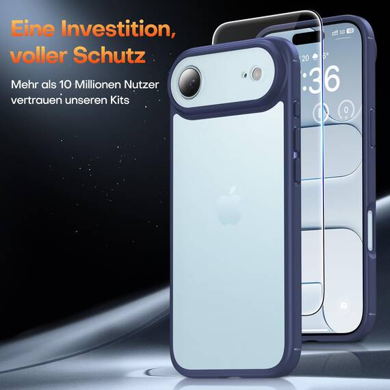 TAURI für iPhone Air Hülle 6,5" mit Panzer Schutz Glas Folie, Vollständiger Kameraschutz, [Anti-Vergilbung] Stoßfest Militärstandard Transparent Handyhülle für 17 Air - Matt Marineblau