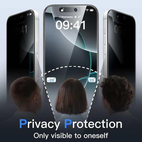 JETech Sichtschutz für iPhone 16 Pro 6,3 Zoll, Anti-Spy Gehärtete Glas Schutzfolie mit Einfachem Installationswerkzeug, 2 Stück