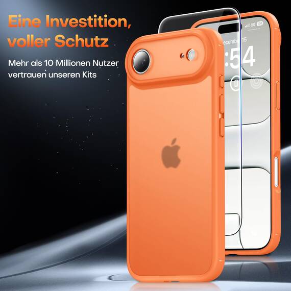TAURI für iPhone Air Hülle 6,5" mit Panzer Schutz Glas Folie, Vollständiger Kameraschutz, [Anti-Vergilbung] Stoßfest Militärstandard Transparent Handyhülle für 17 Air - Matt Orange
