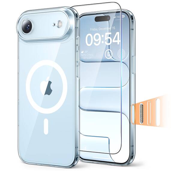 TAURI für iPhone Air Hülle 6,5" mit Panzer Schutz Glas Folie und Kamerasteuerung, Kompatibel mit MagSafe, Vollständiger Kameraschutz, Stoßfest Magnetisch Handyhülle für 17 Air - Durchsichtig