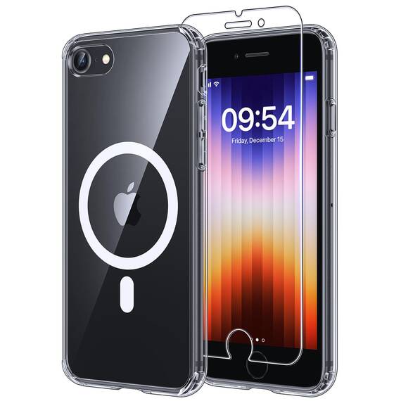 TAURI für iPhone 8/7, SE 3/2 (2022/2020) Hülle 4,7" mit Panzer Schutz Glas Folie, Kompatibel mit MagSafe, Schutz nach Militärstandard, [Anti-Vergilbung] Stoßfest Magnetisch Handyhülle - Durchsichtig