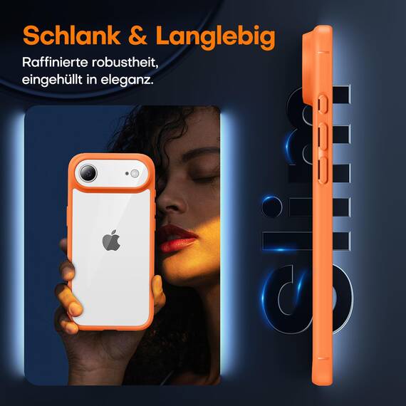 TAURI für iPhone Air Hülle 6,5" mit Panzer Schutz Glas Folie, Vollständiger Kameraschutz, [Anti-Vergilbung] Stoßfest Militärstandard Transparent Handyhülle für 17 Air - Orange