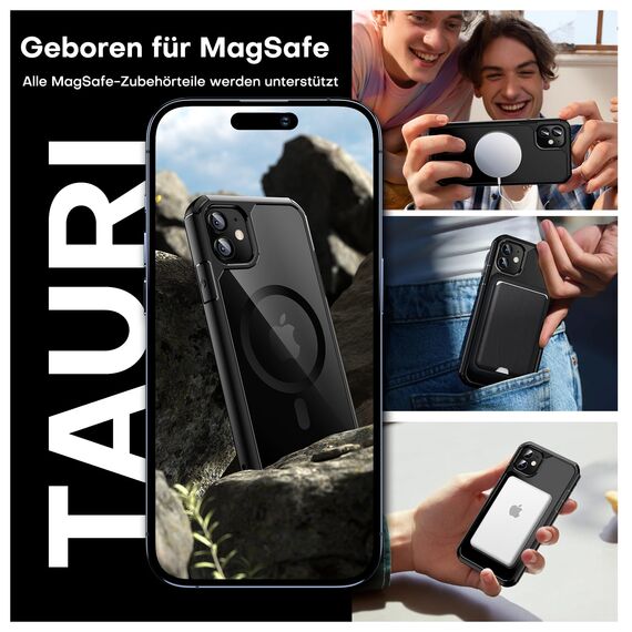 TAURI für iPhone 11 Hülle 6,1" mit Panzer Schutz Glas Folie, Kompatibel mit MagSafe, Schutz nach Militärstandard, [Anti-Vergilbung] Stoßfest Magnetisch Handyhülle - Schwarz