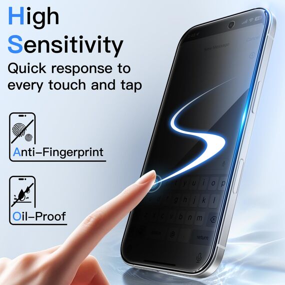 JETech Sichtschutz für iPhone 16 Pro 6,3 Zoll, Anti-Spy Gehärtete Glas Schutzfolie mit Einfachem Installationswerkzeug, 2 Stück