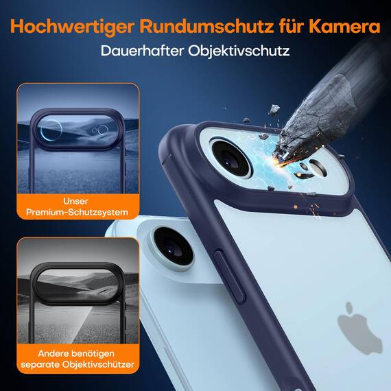 TAURI für iPhone Air Hülle 6,5" mit Panzer Schutz Glas Folie, Vollständiger Kameraschutz, [Anti-Vergilbung] Stoßfest Militärstandard Transparent Handyhülle für 17 Air - Matt Marineblau