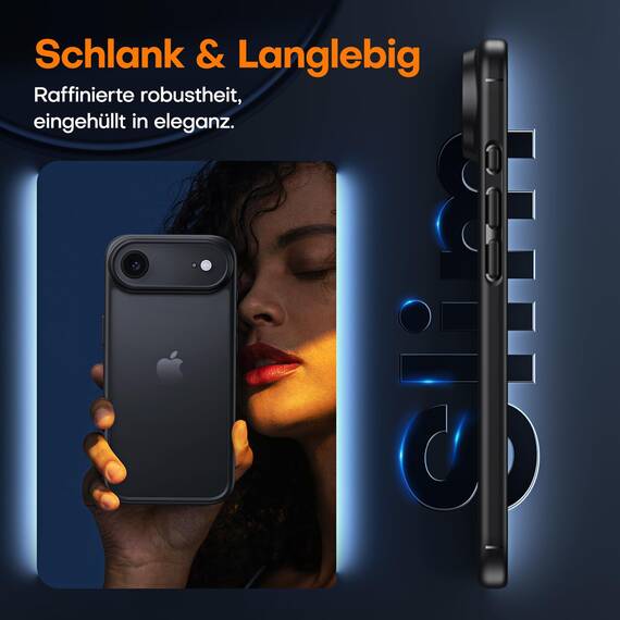 TAURI für iPhone Air Hülle 6,5" mit Panzer Schutz Glas Folie, Vollständiger Kameraschutz, [Anti-Vergilbung] Stoßfest Militärstandard Transparent Handyhülle für 17 Air - Matt Schwarz