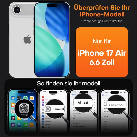 TAURI für iPhone Air Hülle 6,5" mit Panzer Schutz Glas Folie, Vollständiger Kameraschutz, [Anti-Vergilbung] Stoßfest Militärstandard Transparent Handyhülle für 17 Air - Titan Natur
