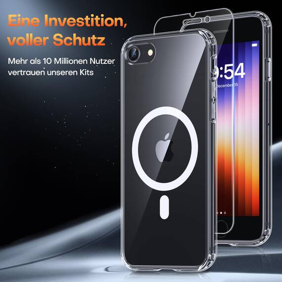TAURI für iPhone 8/7, SE 3/2 (2022/2020) Hülle 4,7" mit Panzer Schutz Glas Folie, Kompatibel mit MagSafe, Schutz nach Militärstandard, [Anti-Vergilbung] Stoßfest Magnetisch Handyhülle - Durchsichtig