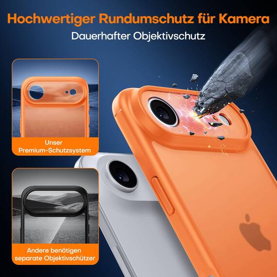 TAURI für iPhone Air Hülle 6,5" mit Panzer Schutz Glas Folie, Vollständiger Kameraschutz, [Anti-Vergilbung] Stoßfest Militärstandard Transparent Handyhülle für 17 Air - Matt Orange