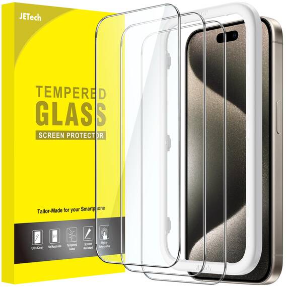 JETech Schutzfolie für iPhone 15 Pro Max 6,7 Zoll, Panzer Schutz Glas Folie Displayschutz mit Einfaches Installationswerkzeug, Hat Keinen Einfluss auf die Hülle, HD Klar, 3 Stück