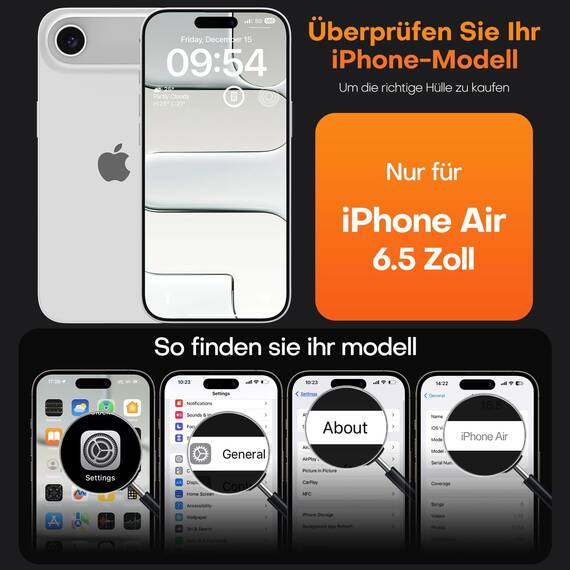 TAURI für iPhone Air Hülle 6,5" mit Panzer Schutz Glas Folie, Vollständiger Kameraschutz, [Anti-Vergilbung] Stoßfest Militärstandard Transparent Handyhülle für 17 Air - Matt Orange
