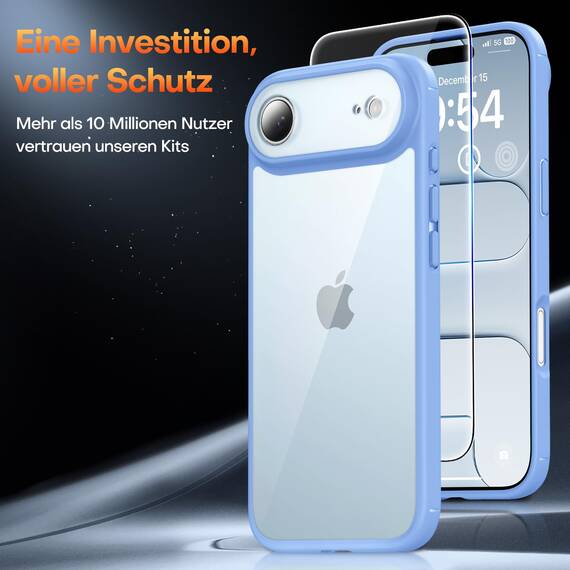 TAURI für iPhone Air Hülle 6,5" mit Panzer Schutz Glas Folie, Vollständiger Kameraschutz, [Anti-Vergilbung] Stoßfest Militärstandard Transparent Handyhülle für 17 Air - Sternenblau