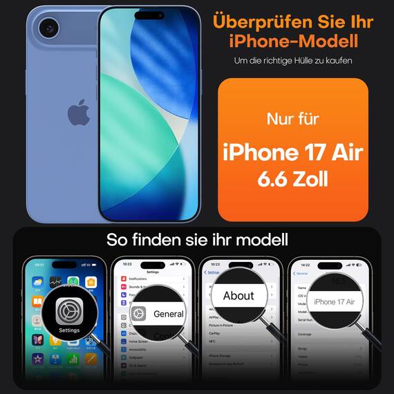 TAURI für iPhone Air Hülle 6,5" mit Panzer Schutz Glas Folie, Vollständiger Kameraschutz, [Anti-Vergilbung] Stoßfest Militärstandard Transparent Handyhülle für 17 Air - Matt Marineblau