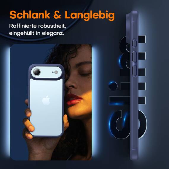 TAURI für iPhone Air Hülle 6,5" mit Panzer Schutz Glas Folie, Vollständiger Kameraschutz, [Anti-Vergilbung] Stoßfest Militärstandard Transparent Handyhülle für 17 Air - Matt Marineblau