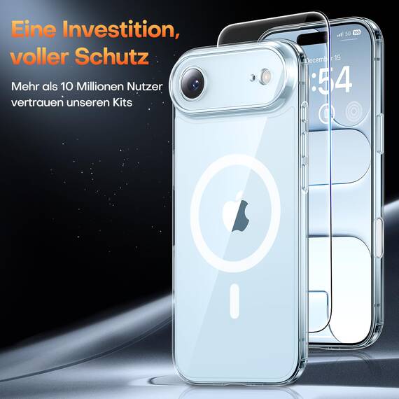 TAURI für iPhone Air Hülle 6,5" mit Panzer Schutz Glas Folie und Kamerasteuerung, Kompatibel mit MagSafe, Vollständiger Kameraschutz, Stoßfest Magnetisch Handyhülle für 17 Air - Durchsichtig