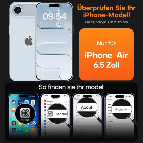 TAURI für iPhone Air Hülle 6,5" mit Panzer Schutz Glas Folie, Vollständiger Kameraschutz, [Anti-Vergilbung] Stoßfest Militärstandard Transparent Handyhülle für 17 Air - Sternenblau