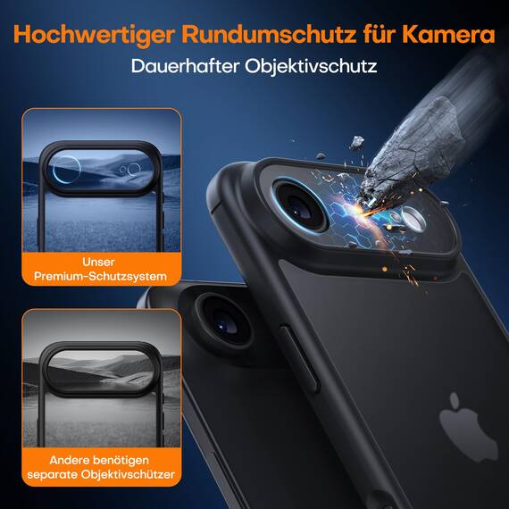 TAURI für iPhone Air Hülle 6,5" mit Panzer Schutz Glas Folie, Vollständiger Kameraschutz, [Anti-Vergilbung] Stoßfest Militärstandard Transparent Handyhülle für 17 Air - Matt Schwarz