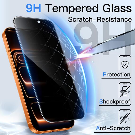 JETech Sichtschutz für iPhone 17 Pro Max 6,9 Zoll, Anti-Spy Gehärtete Glas Schutzfolie mit Einfachem Installationswerkzeug, 2 Stück