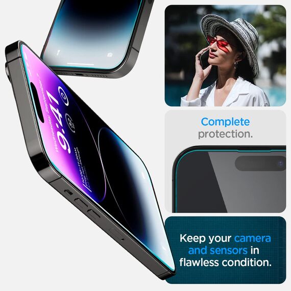 Spigen Glas.tR EZ Fit Schutzfolie kompatibel mit iPhone 14 Pro Max, 2 Stück, Kratzfest, 9H Härte Folie