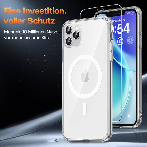 TAURI für iPhone 11 Pro Hülle 5,8" mit Panzer Schutz Glas Folie, Kompatibel mit MagSafe, Schutz nach Militärstandard, [Anti-Vergilbung] Stoßfest Magnetisch Handyhülle - Durchsichtig