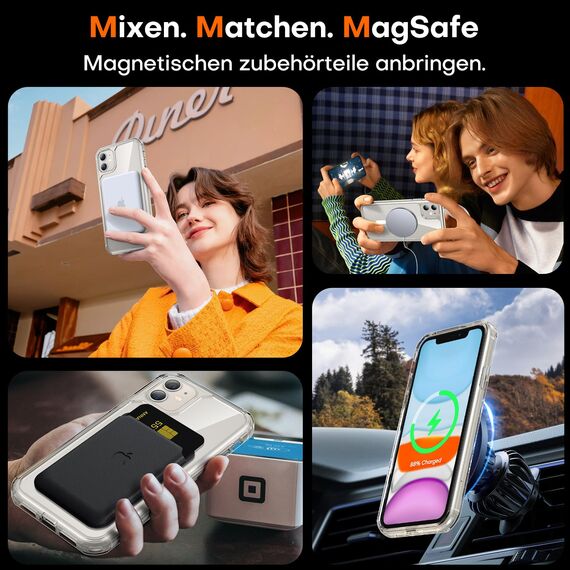 TAURI für iPhone 11 Hülle 6,1" mit Panzer Schutz Glas Folie, Kompatibel mit MagSafe, Schutz nach Militärstandard, [Anti-Vergilbung] Stoßfest Magnetisch Handyhülle - Durchsichtig
