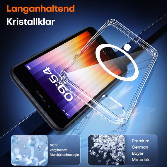 TAURI für iPhone 8/7, SE 3/2 (2022/2020) Hülle 4,7" mit Panzer Schutz Glas Folie, Kompatibel mit MagSafe, Schutz nach Militärstandard, [Anti-Vergilbung] Stoßfest Magnetisch Handyhülle - Durchsichtig