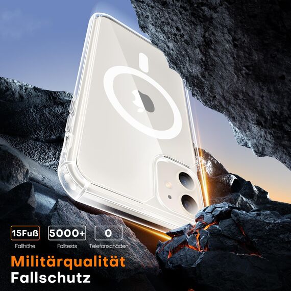 TAURI für iPhone 11 Hülle 6,1" mit Panzer Schutz Glas Folie, Kompatibel mit MagSafe, Schutz nach Militärstandard, [Anti-Vergilbung] Stoßfest Magnetisch Handyhülle - Durchsichtig