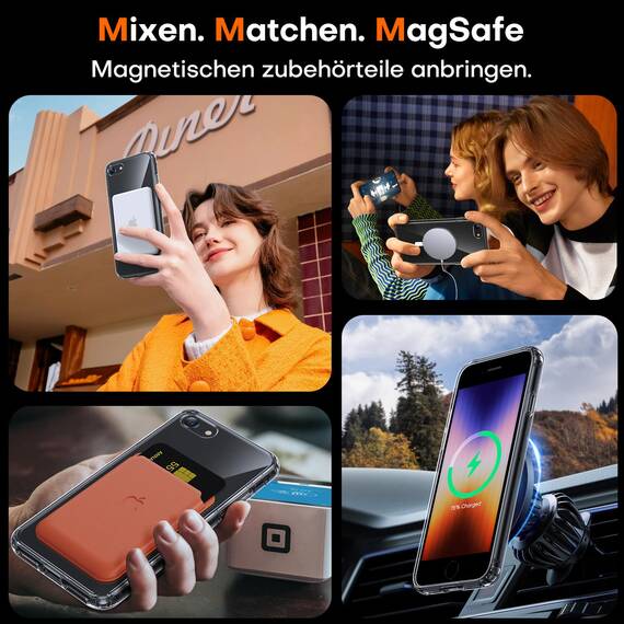 TAURI für iPhone 8/7, SE 3/2 (2022/2020) Hülle 4,7" mit Panzer Schutz Glas Folie, Kompatibel mit MagSafe, Schutz nach Militärstandard, [Anti-Vergilbung] Stoßfest Magnetisch Handyhülle - Durchsichtig