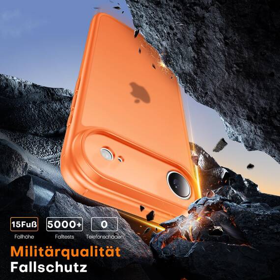 TAURI für iPhone Air Hülle 6,5" mit Panzer Schutz Glas Folie, Vollständiger Kameraschutz, [Anti-Vergilbung] Stoßfest Militärstandard Transparent Handyhülle für 17 Air - Matt Orange