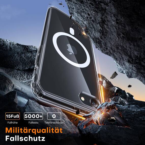 TAURI für iPhone 8/7, SE 3/2 (2022/2020) Hülle 4,7" mit Panzer Schutz Glas Folie, Kompatibel mit MagSafe, Schutz nach Militärstandard, [Anti-Vergilbung] Stoßfest Magnetisch Handyhülle - Durchsichtig