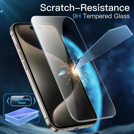 JETech Schutzfolie für iPhone 15 Pro Max 6,7 Zoll, Panzer Schutz Glas Folie Displayschutz mit Einfaches Installationswerkzeug, Hat Keinen Einfluss auf die Hülle, HD Klar, 3 Stück