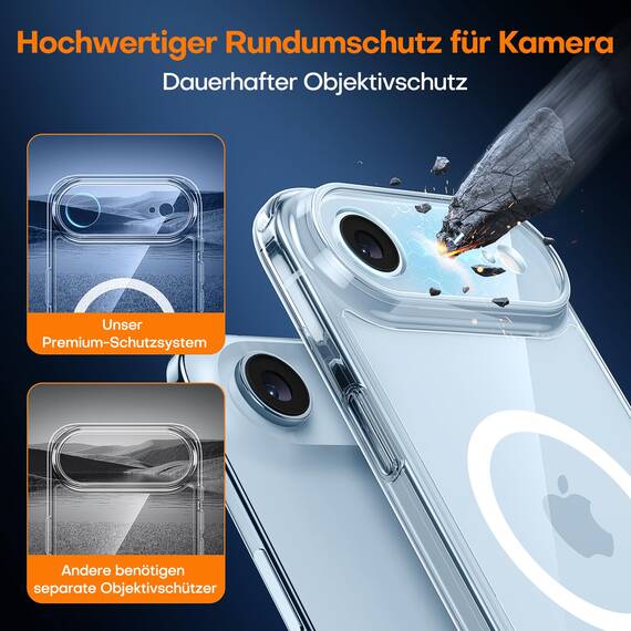 TAURI für iPhone Air Hülle 6,5" mit Panzer Schutz Glas Folie und Kamerasteuerung, Kompatibel mit MagSafe, Vollständiger Kameraschutz, Stoßfest Magnetisch Handyhülle für 17 Air - Durchsichtig