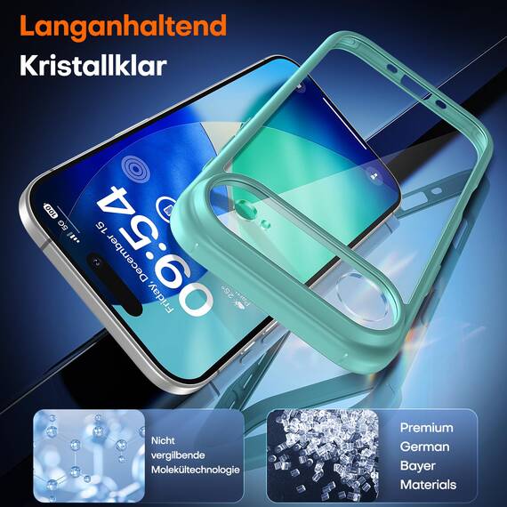 TAURI für iPhone Air Hülle 6,5" mit Panzer Schutz Glas Folie, Vollständiger Kameraschutz, [Anti-Vergilbung] Stoßfest Militärstandard Transparent Handyhülle für 17 Air - Grün