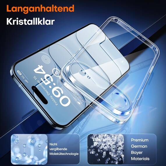 TAURI für iPhone Air Hülle 6,5" mit Panzer Schutz Glas Folie und Kamerasteuerung, Vollständiger Kameraschutz, Stoßfest Magnetisch Handyhülle für 17 Air - Durchsichtig