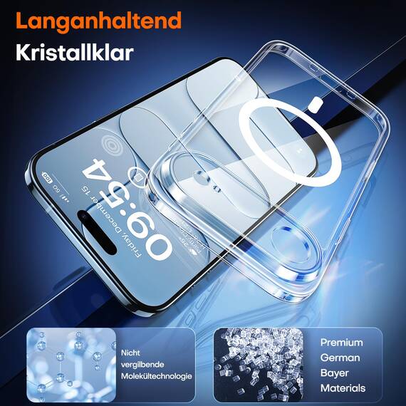 TAURI für iPhone Air Hülle 6,5" mit Panzer Schutz Glas Folie und Kamerasteuerung, Kompatibel mit MagSafe, Vollständiger Kameraschutz, Stoßfest Magnetisch Handyhülle für 17 Air - Durchsichtig