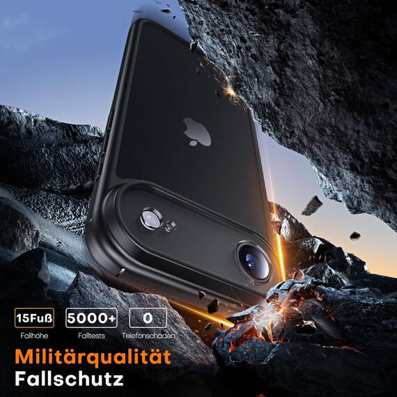 TAURI für iPhone Air Hülle 6,5" mit Panzer Schutz Glas Folie, Vollständiger Kameraschutz, [Anti-Vergilbung] Stoßfest Militärstandard Transparent Handyhülle für 17 Air - Matt Schwarz