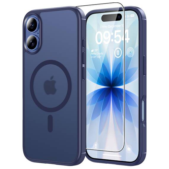 TAURI für iPhone 17 Hülle 6,3" mit Panzer Schutz Glas Folie, Kompatibel mit MagSafe, Schutz nach Militärstandard, [Anti-Vergilbung] Stoßfest Transparent Magnetisch Handyhülle - Matt Marineblau