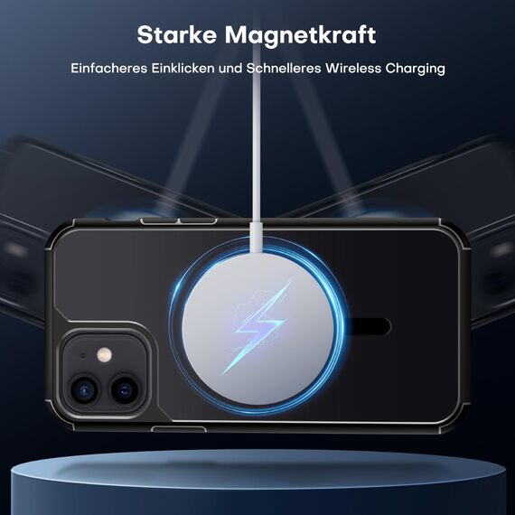 TAURI für iPhone 12/12 Pro Hülle 6,1" mit Panzer Schutz Glas Folie, Kompatibel mit MagSafe, Schutz nach Militärstandard, [Anti-Vergilbung] Stoßfest Magnetisch Handyhülle - Schwarz