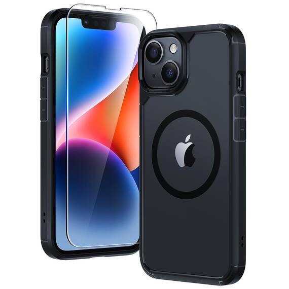 TAURI für iPhone 13/14 Hülle 6,1" mit Panzer Schutz Glas Folie, Kompatibel mit MagSafe, Schutz nach Militärstandard, [Anti-Vergilbung] Stoßfest Magnetisch Handyhülle - Schwarz