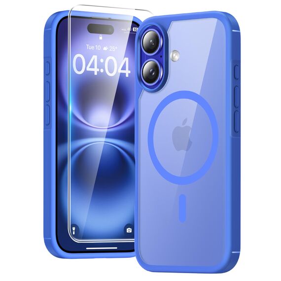 TAURI für iPhone 16 Hülle 6,1" mit Panzer Schutz Glas Folie, Kompatibel mit MagSafe, Schutz nach Militärstandard, [Anti-Vergilbung] Stoßfest Magnetisch Handyhülle - Ultramarin