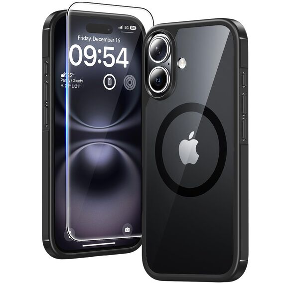 TAURI für iPhone 16 Hülle 6,1" mit Panzer Schutz Glas Folie, Kompatibel mit MagSafe, Schutz nach Militärstandard, [Anti-Vergilbung] Stoßfest Magnetisch Handyhülle - Schwarz