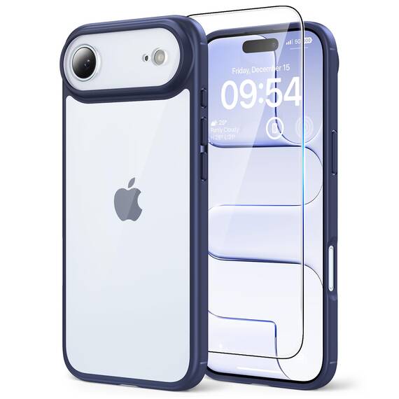 TAURI für iPhone Air Hülle 6,5" mit Panzer Schutz Glas Folie, Vollständiger Kameraschutz, [Anti-Vergilbung] Stoßfest Militärstandard Transparent Handyhülle für 17 Air - Marineblau